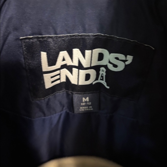 Lands' End Women's Blue Puffer Coat with Faux Fur Trim - Picture 2 of 2